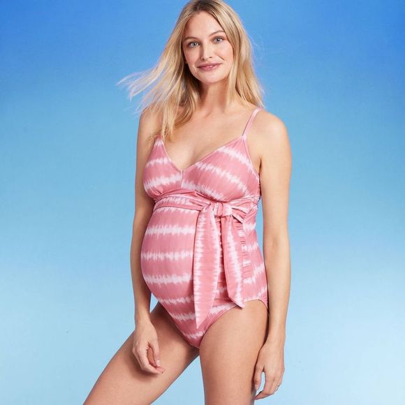Tie-Dye Front-Tie One Piece Maternity Swimsuit - Isabel Maternity by Ingrid - Picture 1 of 4